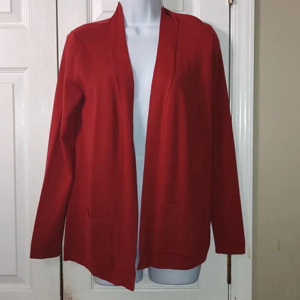 Jones New York Ribbed Trim Open Front Long Sleeve Cardigan Sz S